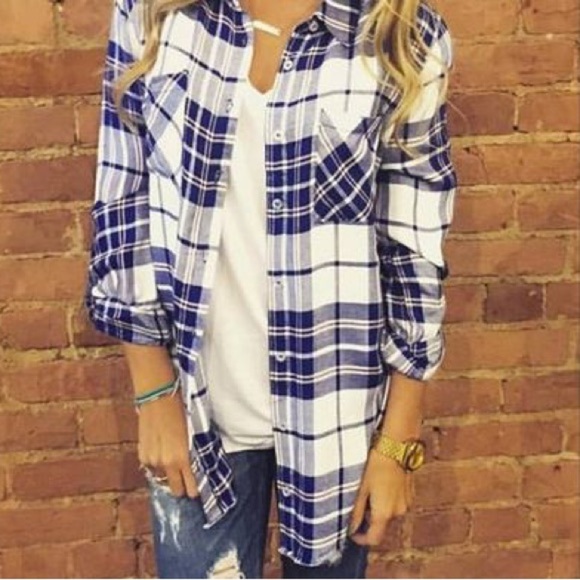 Derek Heart Blue Plaid Button Down Rolled Tab Sleeve Retro Chic Streetwear - Picture 2 of 12